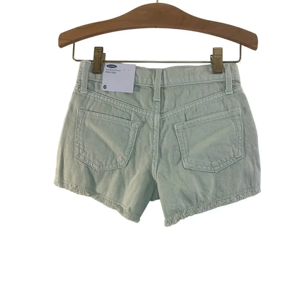 OLD NAVY Girl’s Light Green High Rise Adj Waist Cut Off Jean Shorts / Size: 6